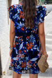 Frill Collar Ruffles Sleeves Floral Dress