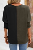 Colorblock V Neck Puff Sleeves Top