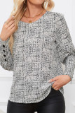 White Printed Back Button Long Sleeves Blouse