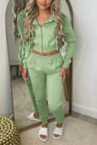 Plain Open Zipper Crop Top With Pants 2pcs Set