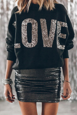 Sequin Love Patchwork Pullover Sweatshirt