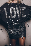 Sequin Love Patchwork Pullover Sweatshirt