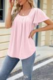 Plain Eyelet Pattern Squre Neck Flare Sleeves Top