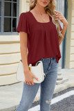 Plain Eyelet Pattern Squre Neck Flare Sleeves Top