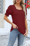 Square Neck Jacquard Bubble Sleeves Top