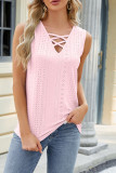 Plain Eyelet Pattern Strappy Tank Top