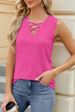 Plain Eyelet Pattern Strappy Tank Top