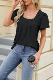 Plain Eyelet Pattern Squre Neck Flare Sleeves Top
