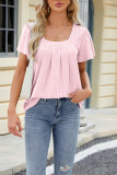 Plain Eyelet Pattern Squre Neck Flare Sleeves Top