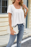 Plain Eyelet Pattern Squre Neck Flare Sleeves Top