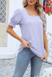 Square Neck Jacquard Bubble Sleeves Top