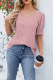 Square Neck Jacquard Bubble Sleeves Top
