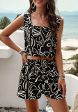 Printed Square Neck Tank Top With Shorts 2pcs Set