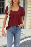 Plain Eyelet Pattern Squre Neck Flare Sleeves Top