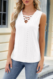 Plain Eyelet Pattern Strappy Tank Top