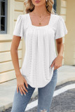 Plain Eyelet Pattern Squre Neck Flare Sleeves Top