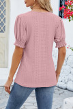 Square Neck Jacquard Bubble Sleeves Top