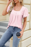 Plain Eyelet Pattern Squre Neck Flare Sleeves Top