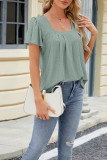 Plain Eyelet Pattern Squre Neck Flare Sleeves Top