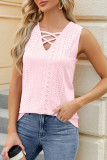 Plain Eyelet Pattern Strappy Tank Top