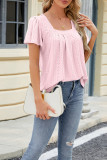 Plain Eyelet Pattern Squre Neck Flare Sleeves Top