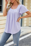 Plain Eyelet Pattern Squre Neck Flare Sleeves Top