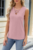 Plain Eyelet Pattern Strappy Tank Top