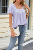 Plain Eyelet Pattern Squre Neck Flare Sleeves Top