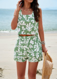 Printed Square Neck Tank Top With Shorts 2pcs Set