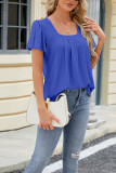 Plain Eyelet Pattern Squre Neck Flare Sleeves Top