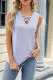 Plain Eyelet Pattern Strappy Tank Top