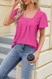 Plain Eyelet Pattern Squre Neck Flare Sleeves Top