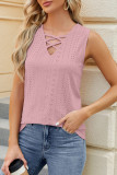 Plain Eyelet Pattern Strappy Tank Top