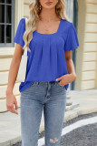 Plain Eyelet Pattern Squre Neck Flare Sleeves Top