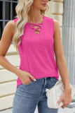 Plain Eyelet Pattern Strappy Tank Top