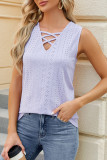 Plain Eyelet Pattern Strappy Tank Top