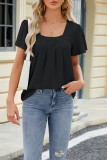 Plain Eyelet Pattern Squre Neck Flare Sleeves Top