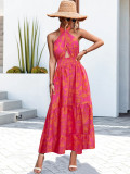 Halter Wrap Splicing Plaid Floral Dress