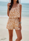 Printed Square Neck Tank Top With Shorts 2pcs Set