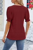 Square Neck Jacquard Bubble Sleeves Top