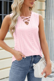 Plain Eyelet Pattern Strappy Tank Top