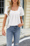 Plain Eyelet Pattern Squre Neck Flare Sleeves Top