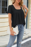 Plain Eyelet Pattern Squre Neck Flare Sleeves Top