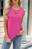Plain Eyelet Pattern Strappy Tank Top