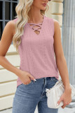 Plain Eyelet Pattern Strappy Tank Top
