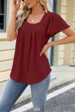 Plain Eyelet Pattern Squre Neck Flare Sleeves Top