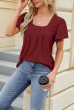 Plain Eyelet Pattern Squre Neck Flare Sleeves Top