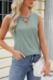 Plain Eyelet Pattern Strappy Tank Top