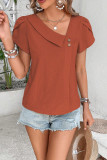 Plain Irregular Neckline Turlip Sleeves Blouse