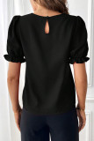 Plain Pin-Tuck Puff Sleeves Top